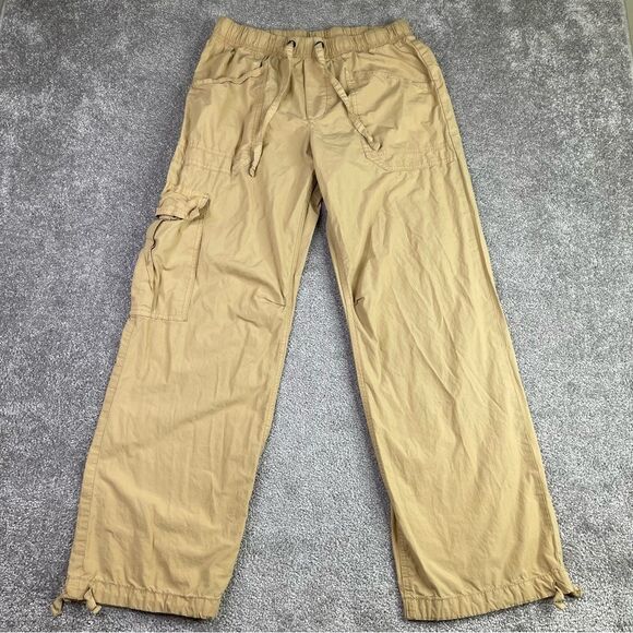 Aerie Cargo Pants Women’s Medium Tan Straight High Rise Elastic Waist Drawstring - Picture 1 of 15